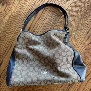 Coach Brown and Black Signature Shoulder Bag
